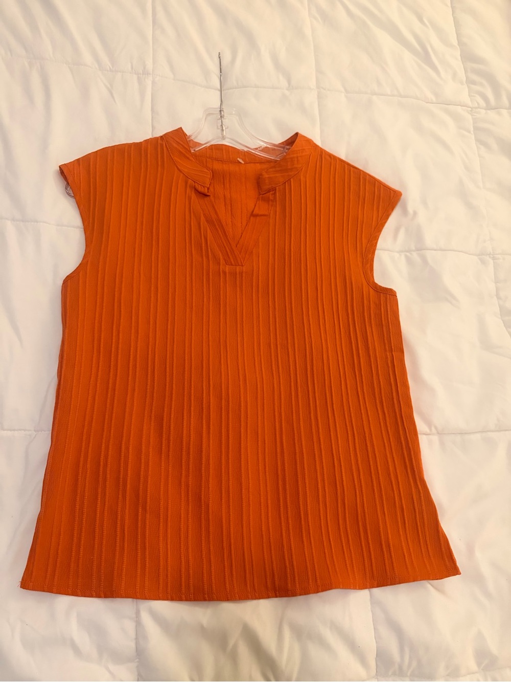 Orange Sleeveless Ribbed V-Notch Knit Top